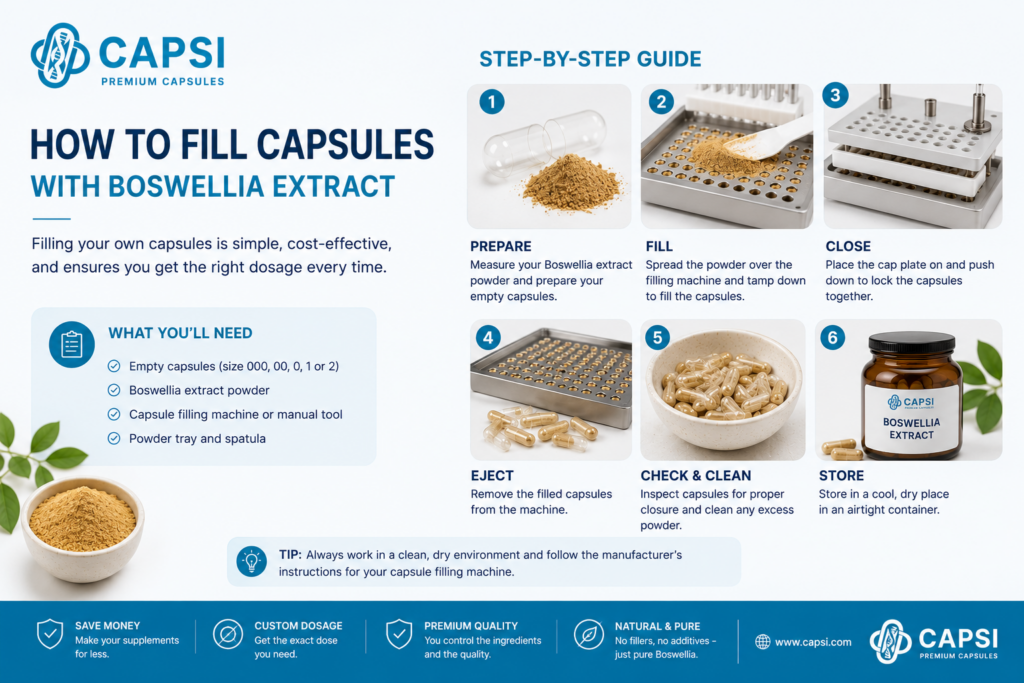 Organised Boswellia capsule storage setup 