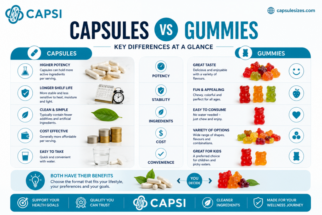 Capsule capacity compared with gummies 