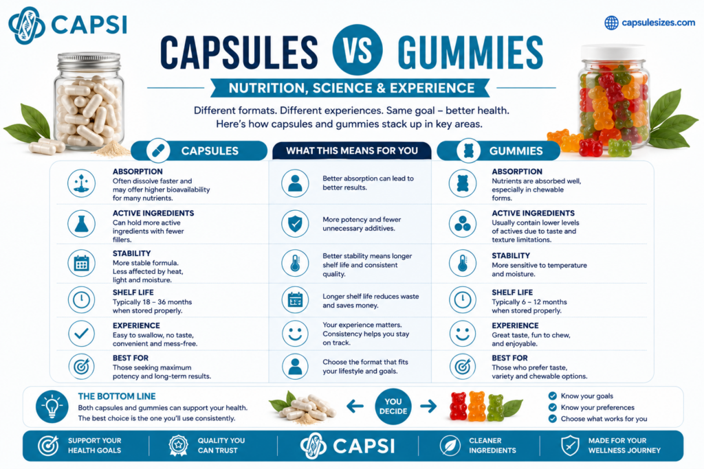 Capsule manufacturing compared to gummies 
