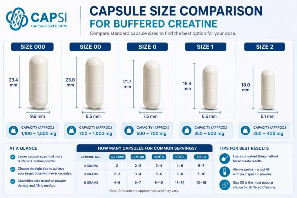 Capsule size comparison for Buffered Creatine 