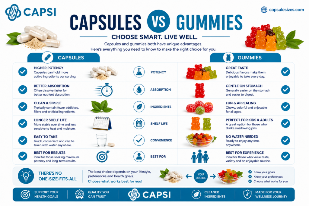 Complete capsules versus gummies comparison chart 