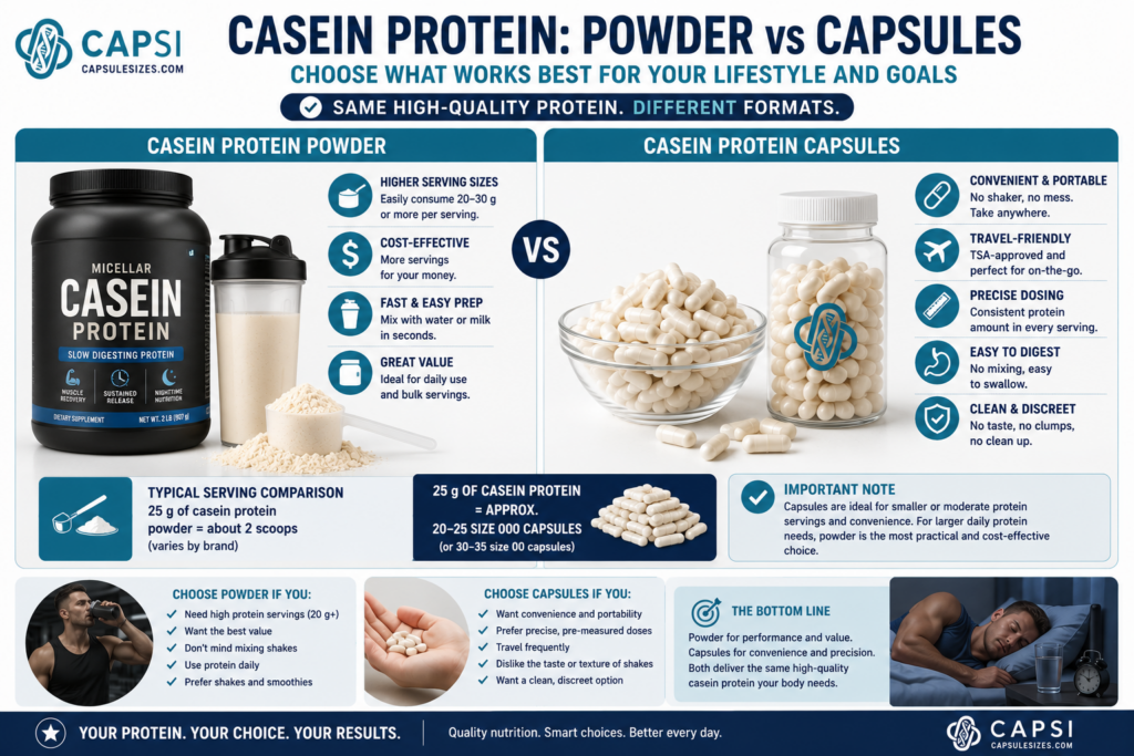 Casein protein powder versus capsules comparison guide