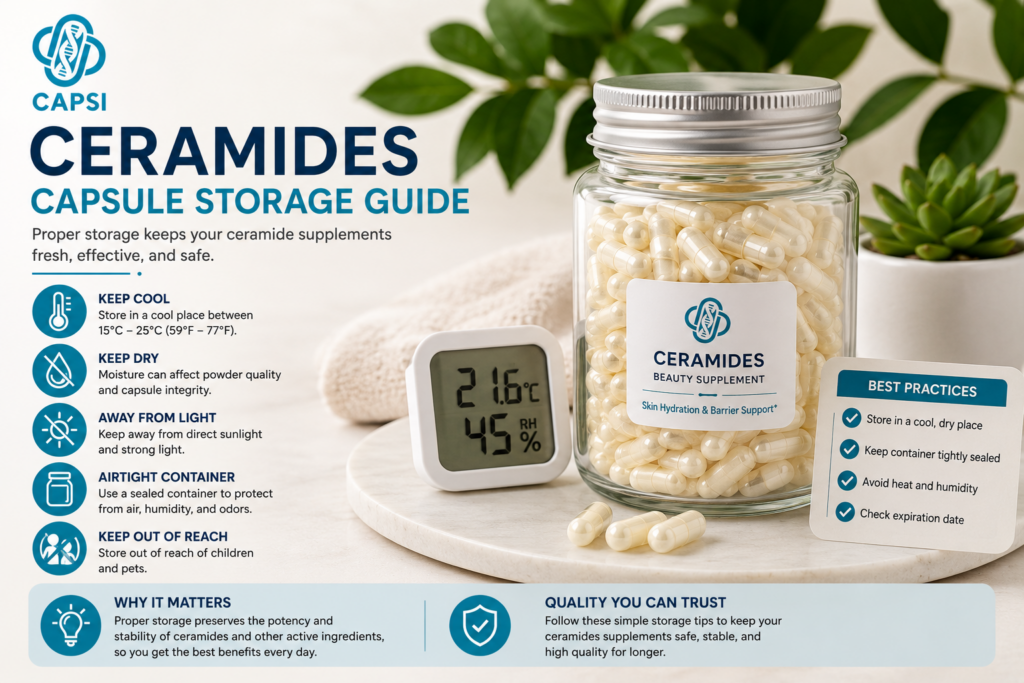 Proper storage guide for ceramides supplement capsules
