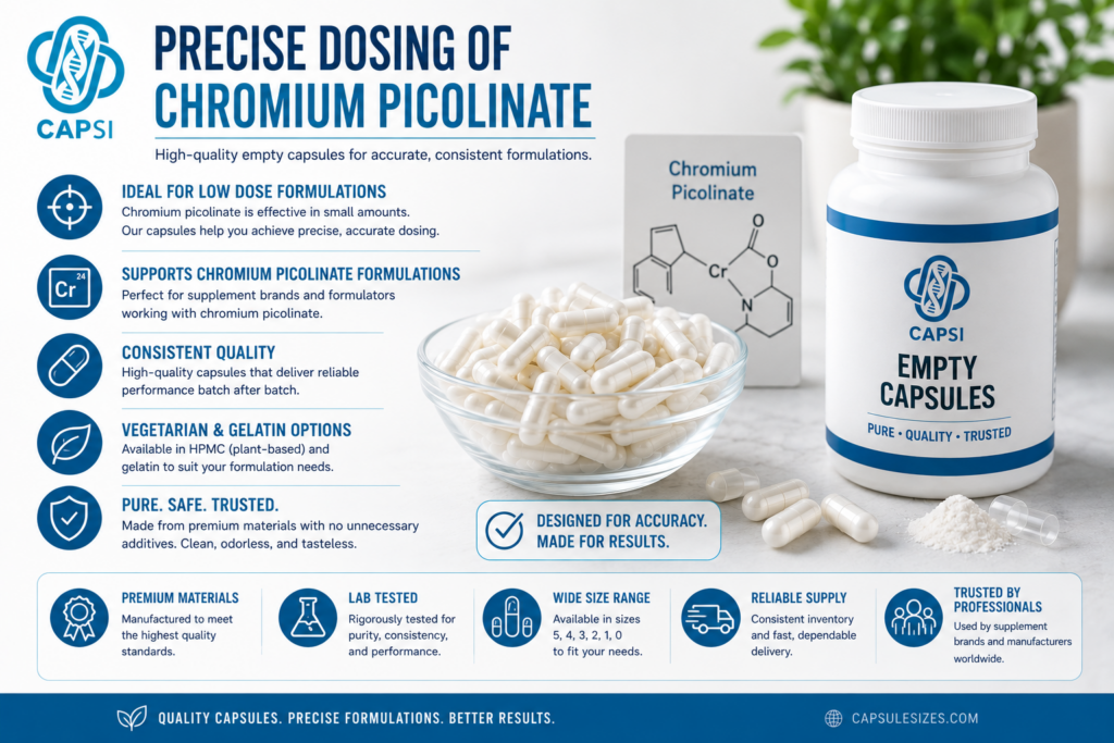 Bulk empty capsules for chromium picolinate production