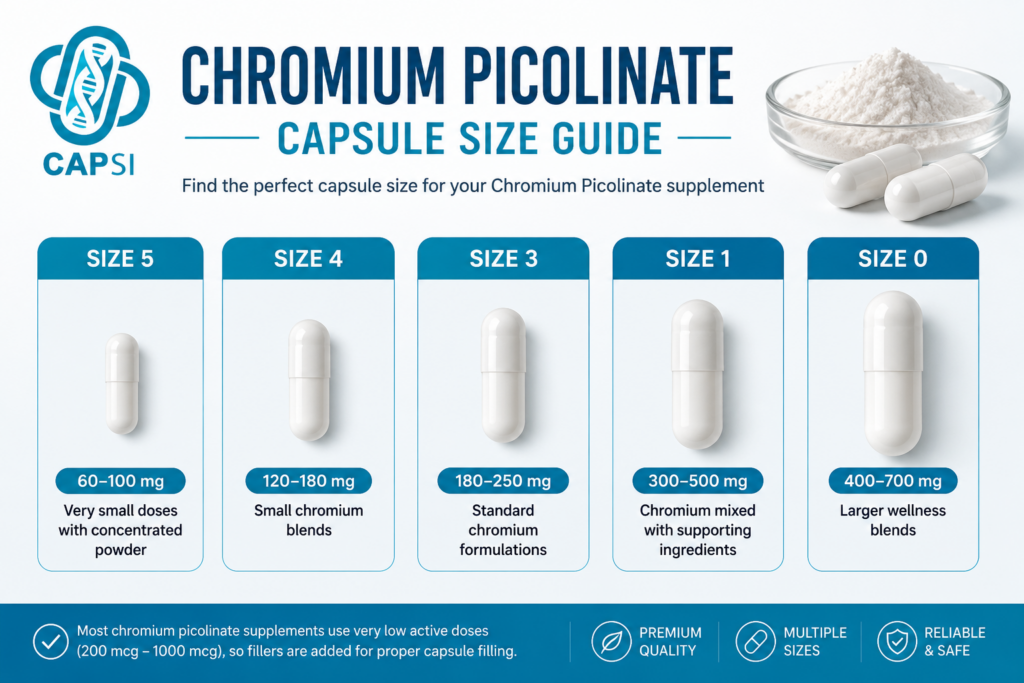 Chromium picolinate capsule size guide with empty capsules