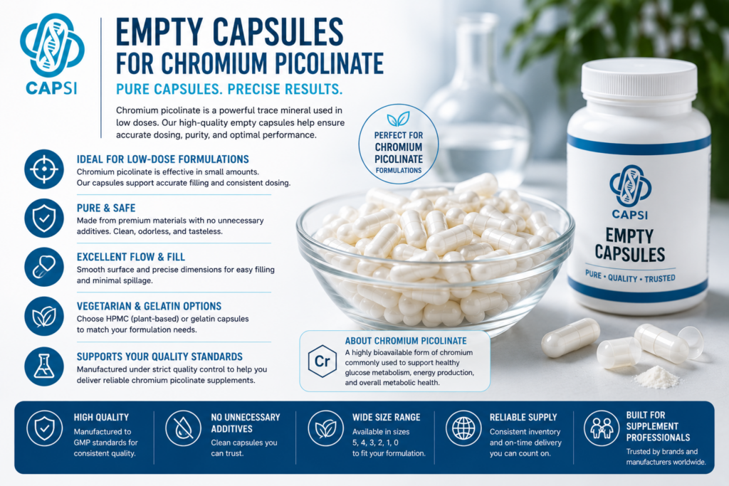 Bulk empty capsules for chromium picolinate production