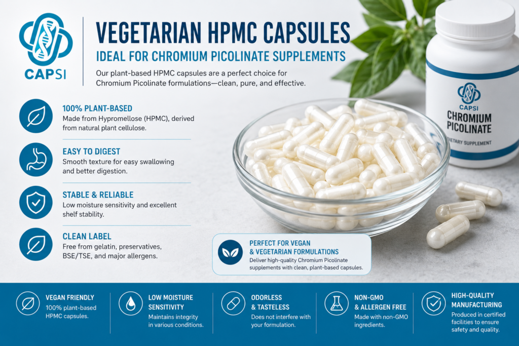 Vegetarian HPMC capsules for chromium picolinate supplements