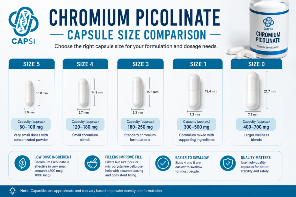 Capsule size comparison chart for chromium picolinate