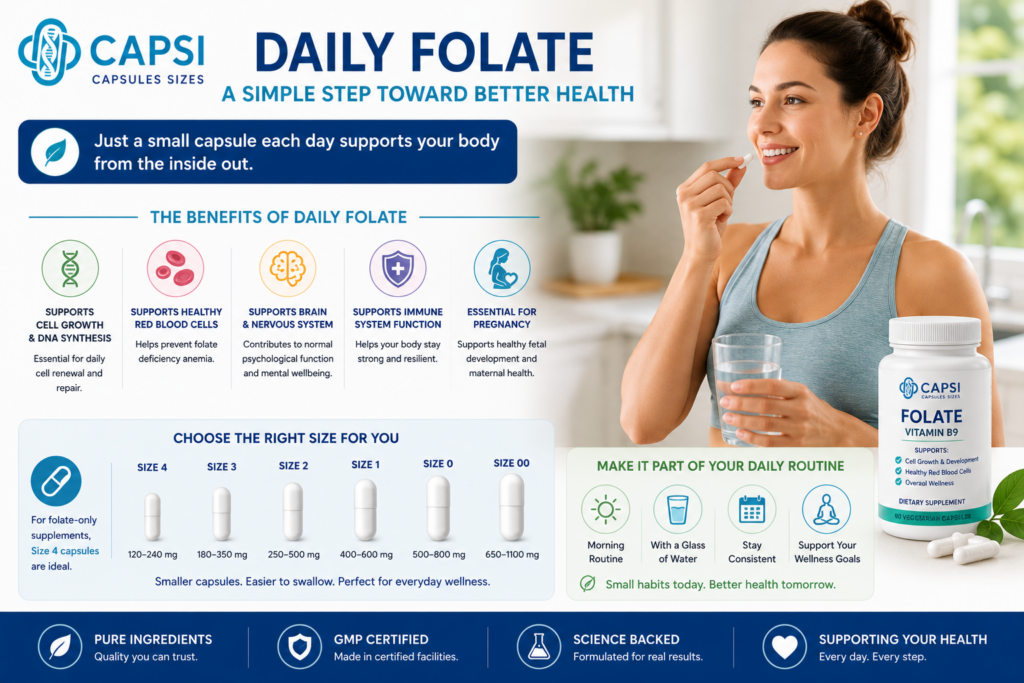 Daily folate supplement routine showing vitamin B9 capsules and wellness lifestyle