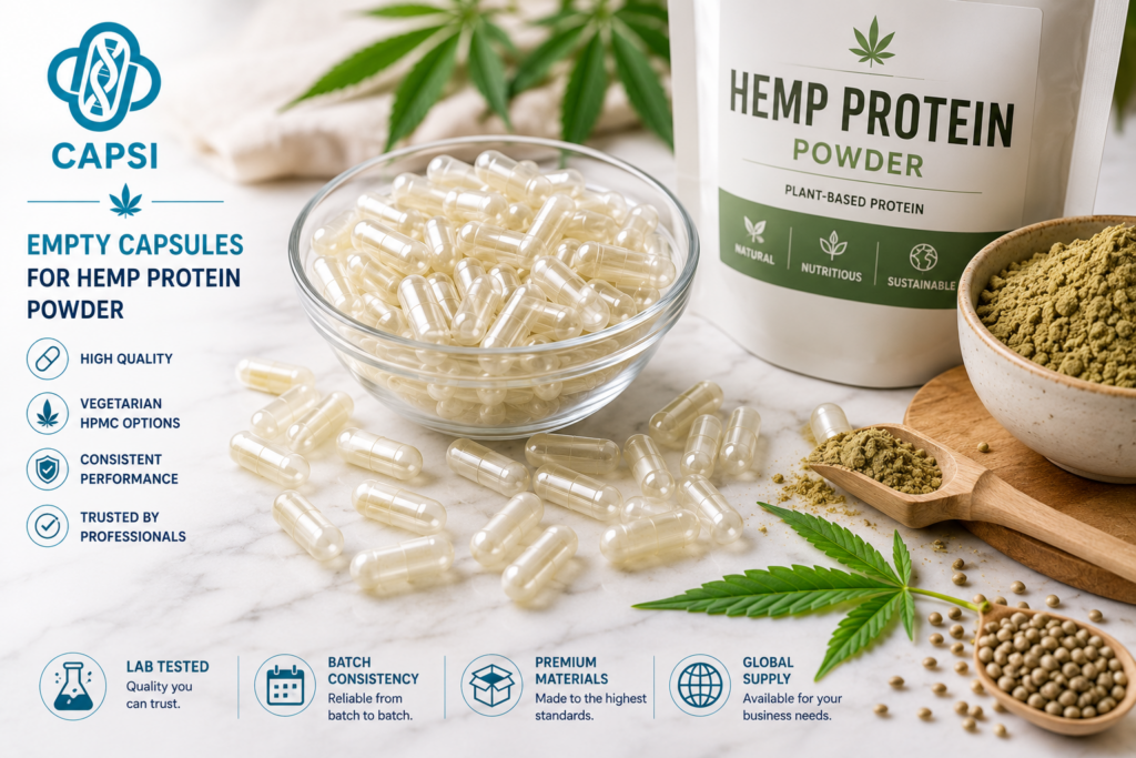 Empty capsules for hemp protein powder filling
