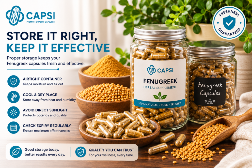 Stored fenugreek capsules in airtight containers