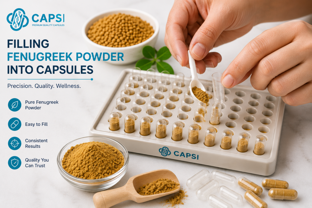 Filling fenugreek powder into capsules