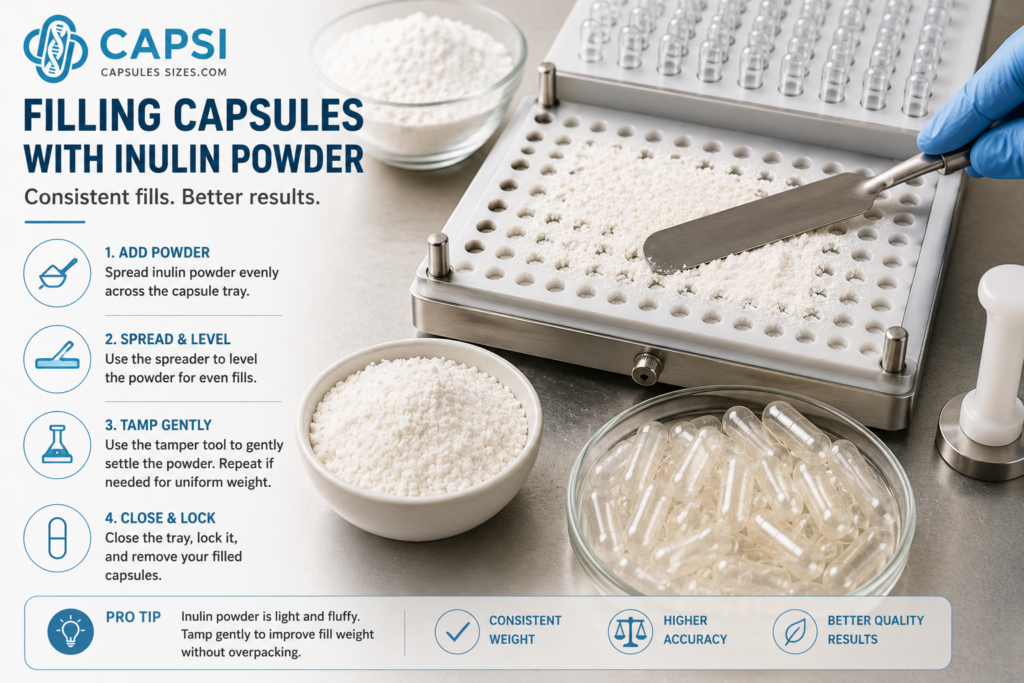 Filling empty capsules with inulin powder using capsule machine