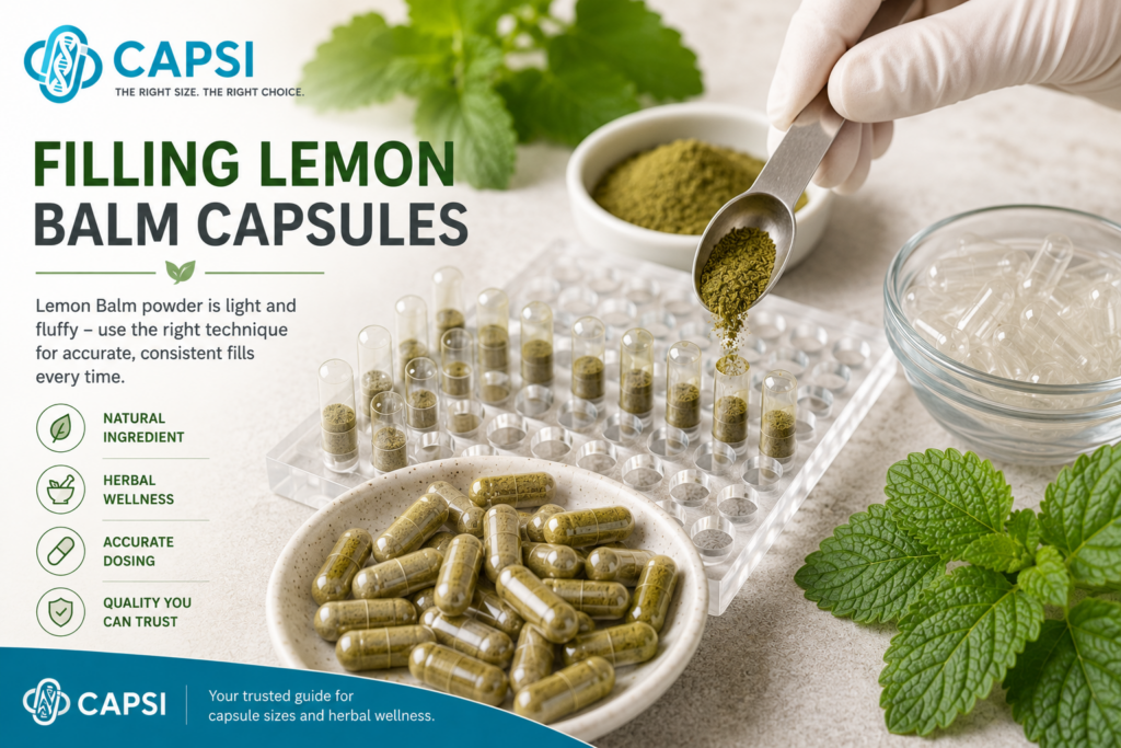 Filling capsules with lemon balm powder