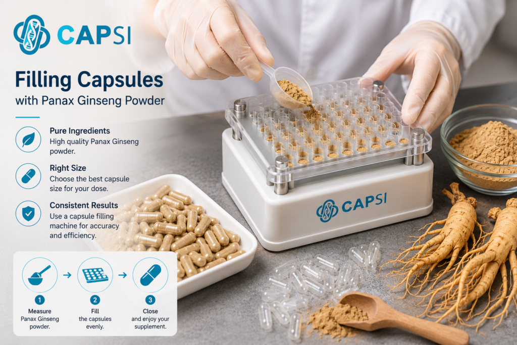 Filling empty capsules with Panax ginseng powder