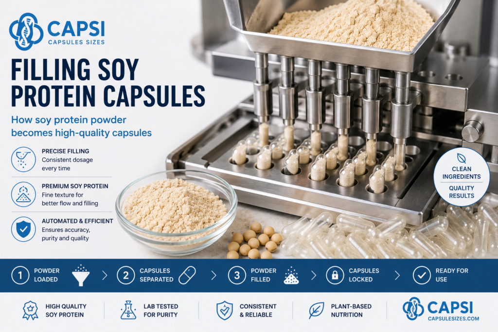 Filling soy protein powder into empty capsules