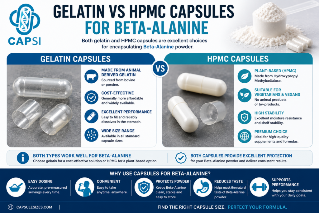 Comparison of gelatin and HPMC vegetarian capsules for beta-alanine powder