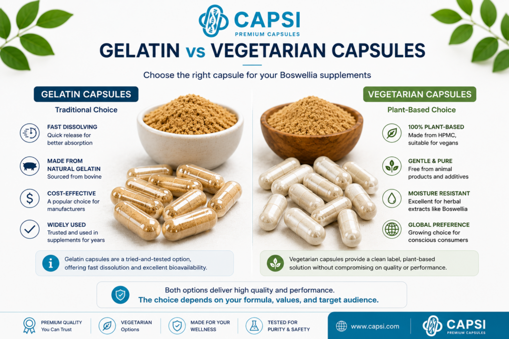 Gelatin and vegetarian capsules comparison 
