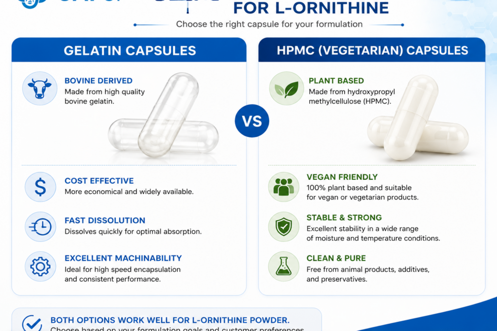 Comparison of gelatin and HPMC vegetarian capsules for L-Ornithine powder