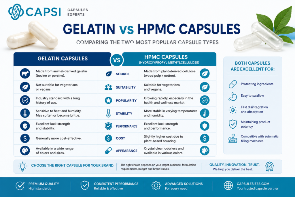 Comparison of gelatin and HPMC capsules for Vitamin D3 supplements