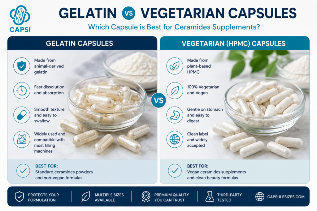 Gelatin versus vegetarian HPMC capsules for ceramides
