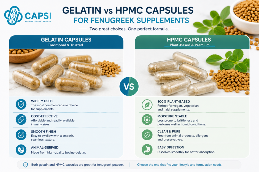 Gelatin vs HPMC capsules for fenugreek supplements