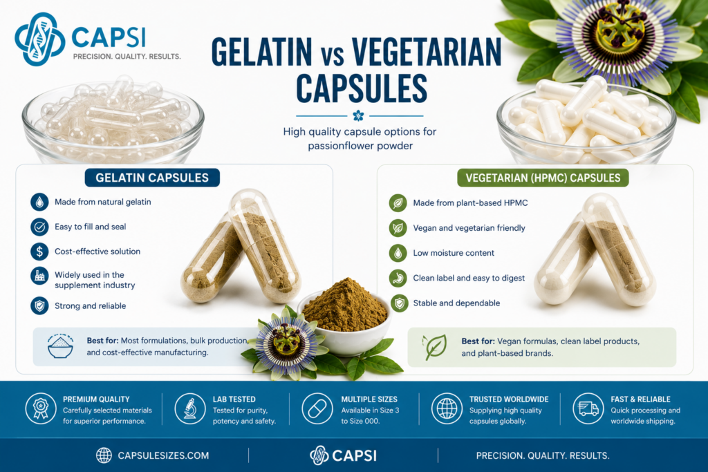 Gelatin versus vegetarian HPMC capsules for passionflower powder supplements