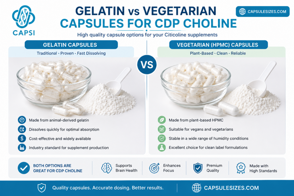 Gelatin vs vegetarian capsules for CDP Choline supplements