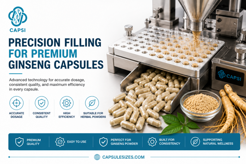 Capsule filling machine preparing herbal ginseng capsules