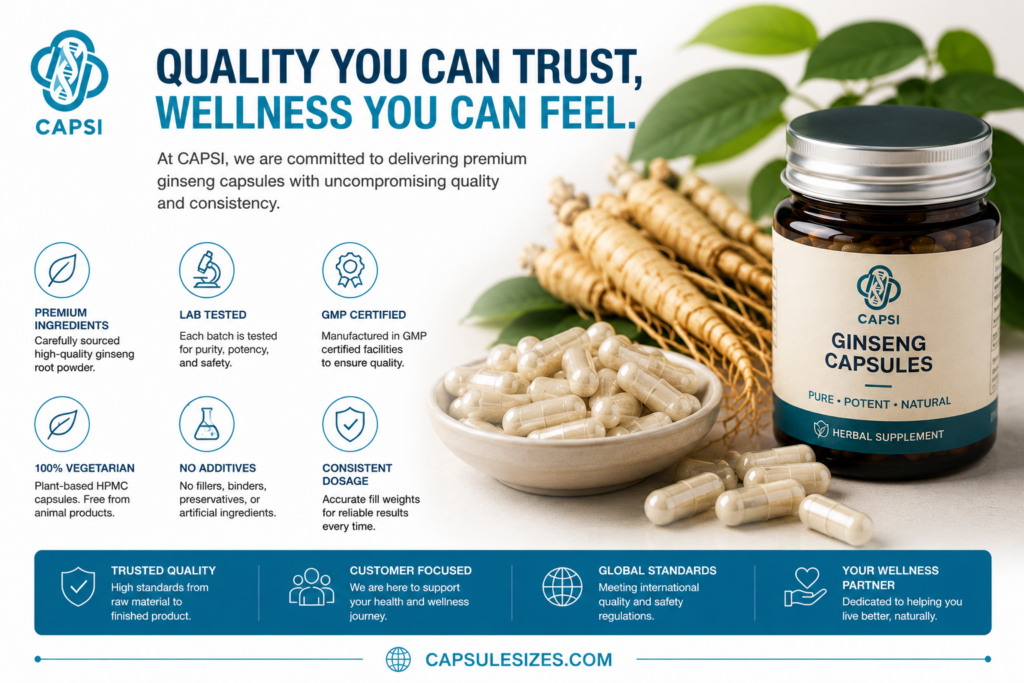 Ginseng wellness supplements with herbal ingredients and capsules