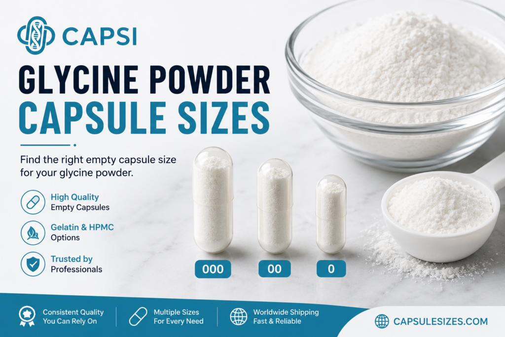 Glycine powder capsule sizes with empty capsules size 000 00 and 0