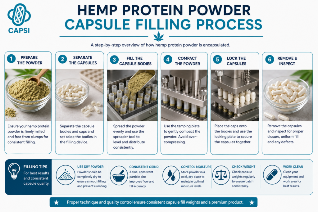 How to fill capsules with hemp protein powder