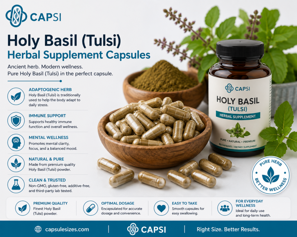 Holy Basil herbal supplement capsules