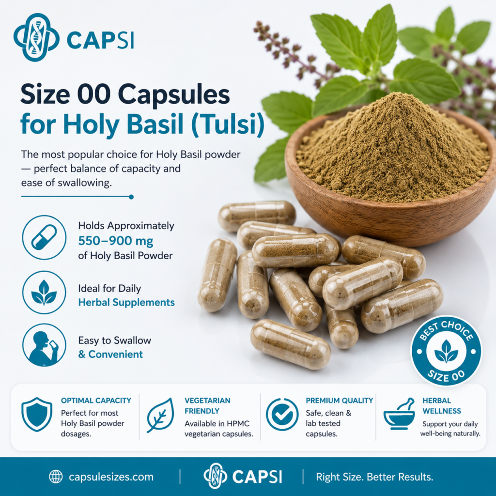 Size 00 capsules for Holy Basil powder