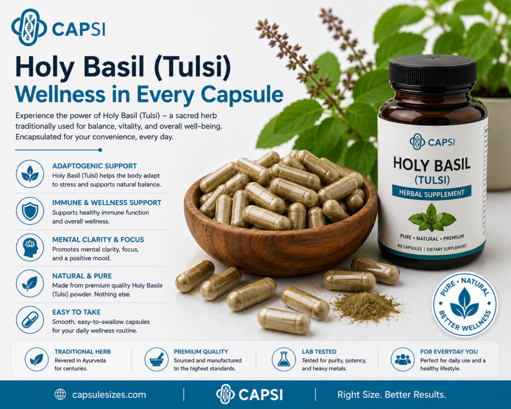 Holy Basil wellness supplement capsules