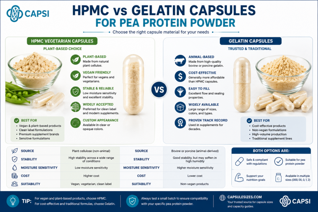 HPMC vs gelatin capsules for pea protein powder