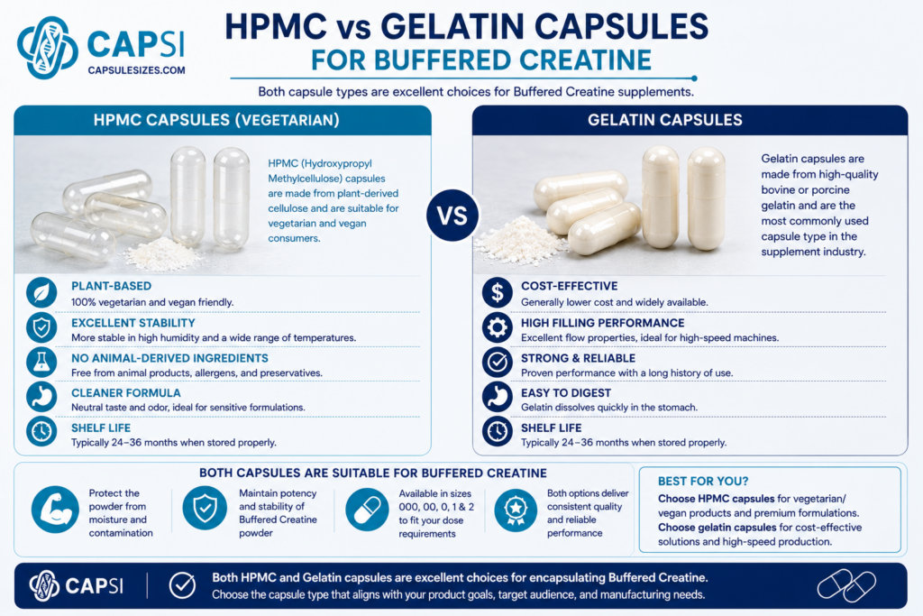 HPMC and gelatin capsules for creatine supplements 