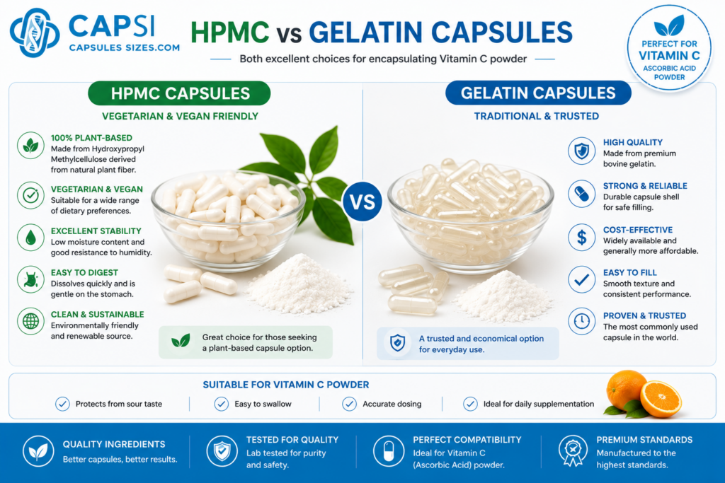HPMC versus gelatin capsules for Vitamin C powder supplementation