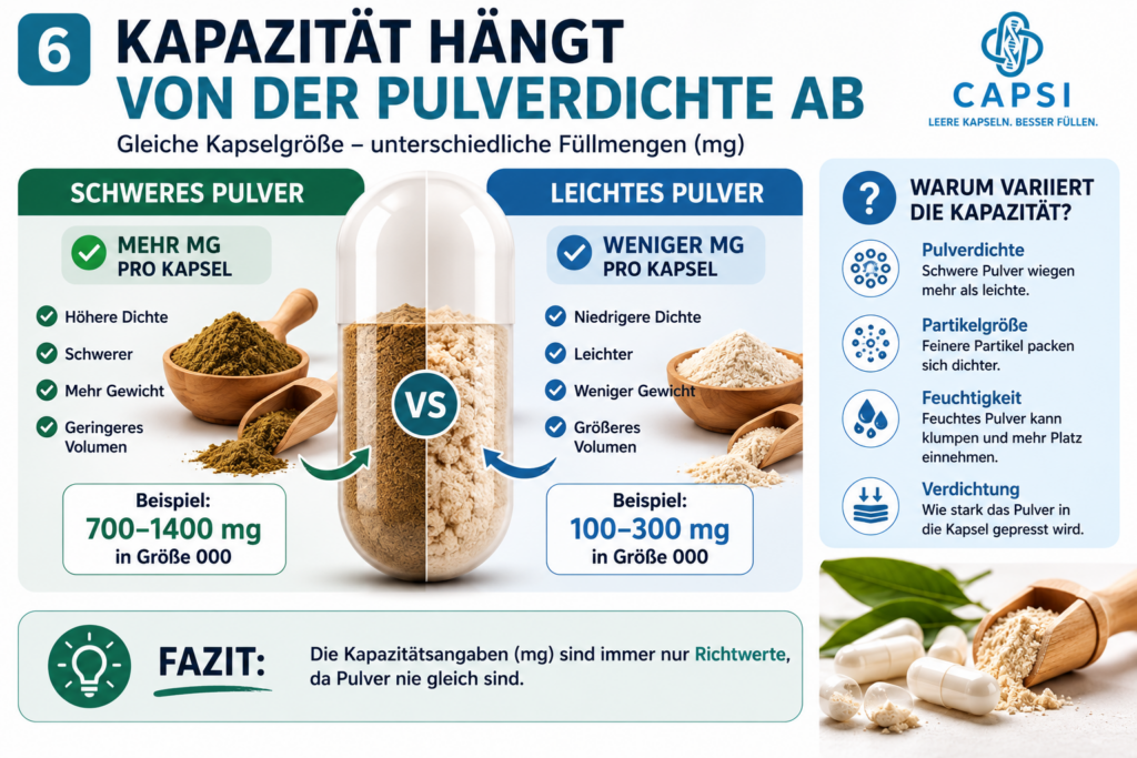Zusammenhang zwischen Pulverdichte und Kapselkapazität