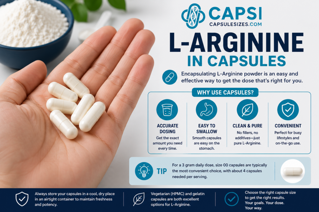 L-Arginine capsules shown in hand for size reference