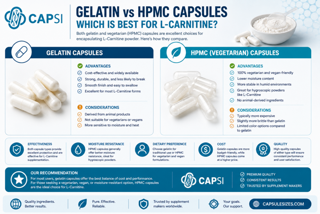 Gelatin vs vegetarian capsules for L-Carnitine