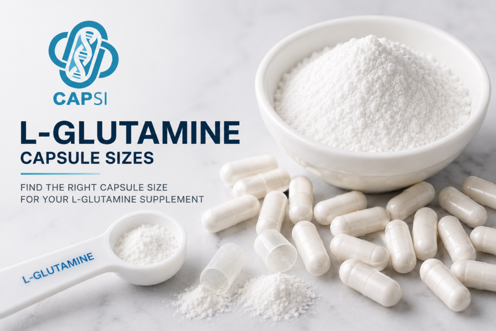 L-Glutamine capsule sizes with powder and empty capsules