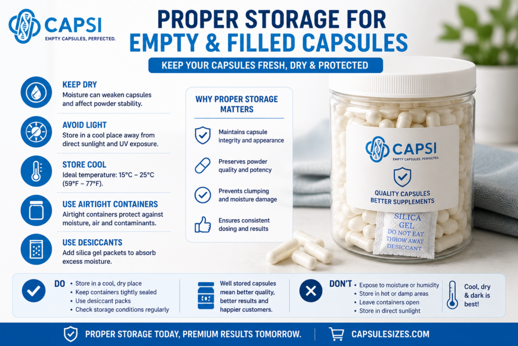 Proper storage guide for empty capsules and filled L-Tyrosine capsules