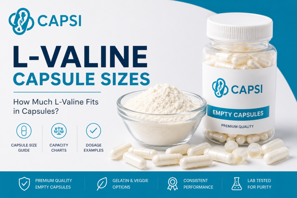 L-Valine capsule sizes guide with CAPSI empty capsules and capsule size information