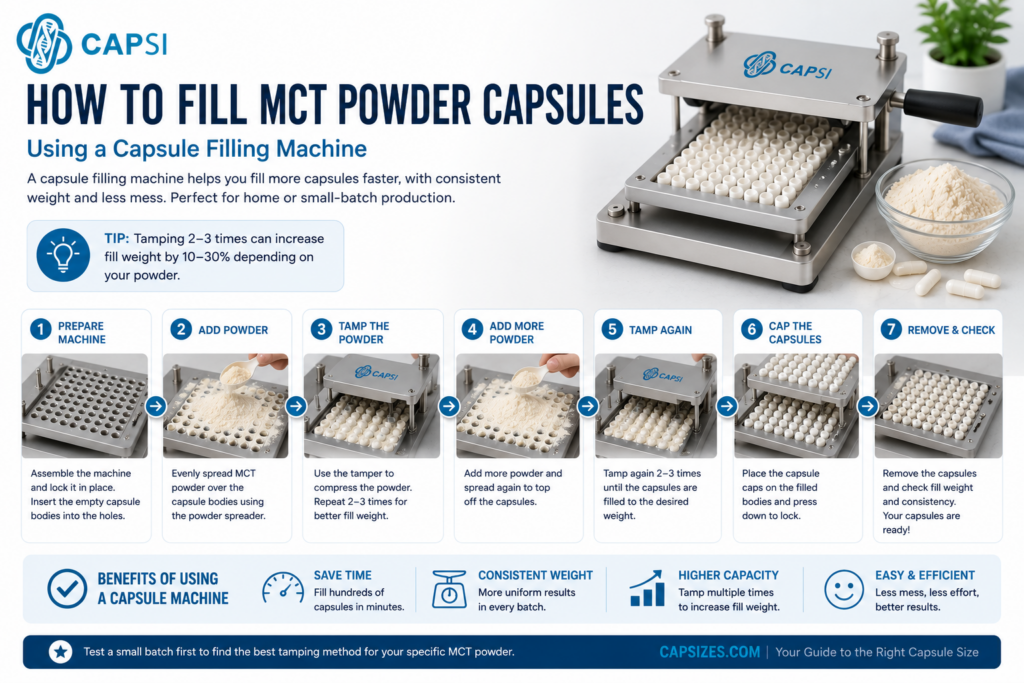 Capsule filling machine used for filling MCT powder capsules efficiently