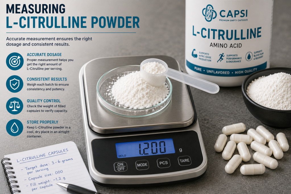 Measuring L-Citrulline powder accurately before encapsulation