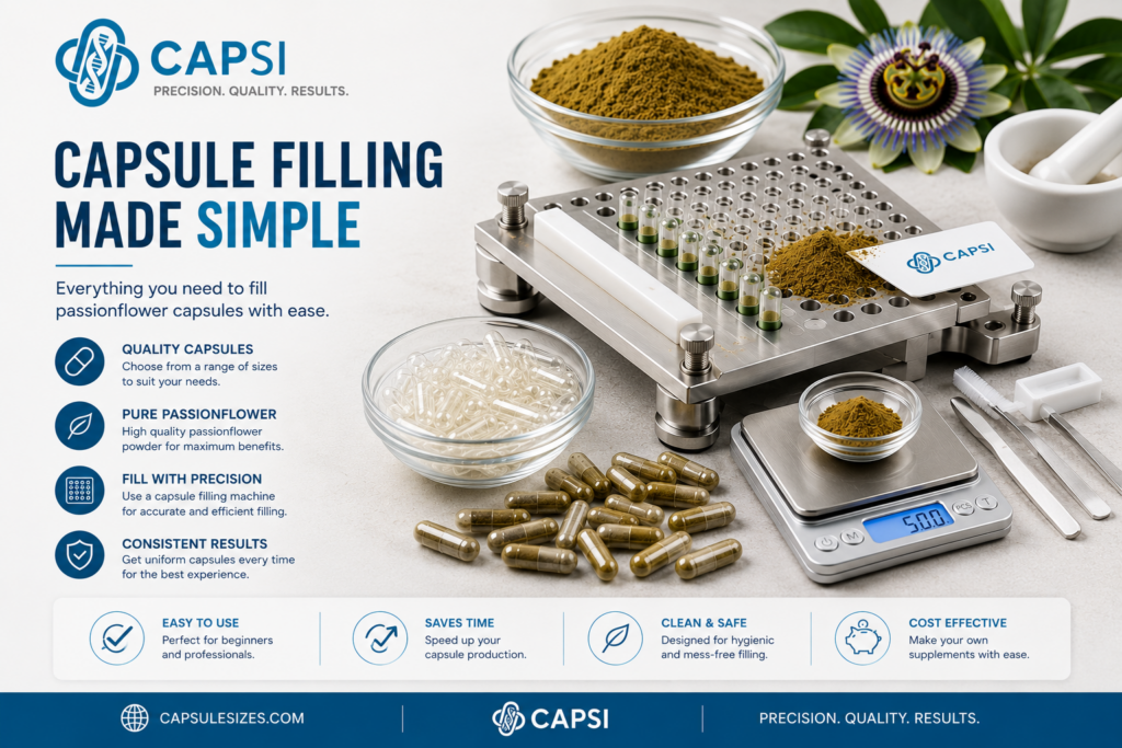 Capsule filling equipment used to make passionflower powder capsules