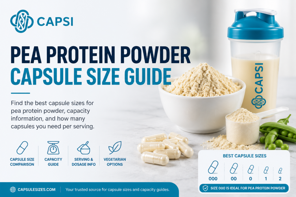 Pea protein powder capsule size guide showing best capsule sizes
