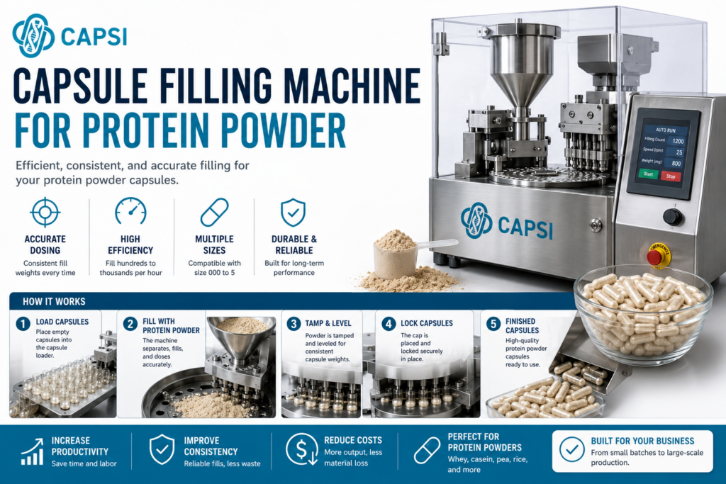 Capsule filling machine used with protein powder