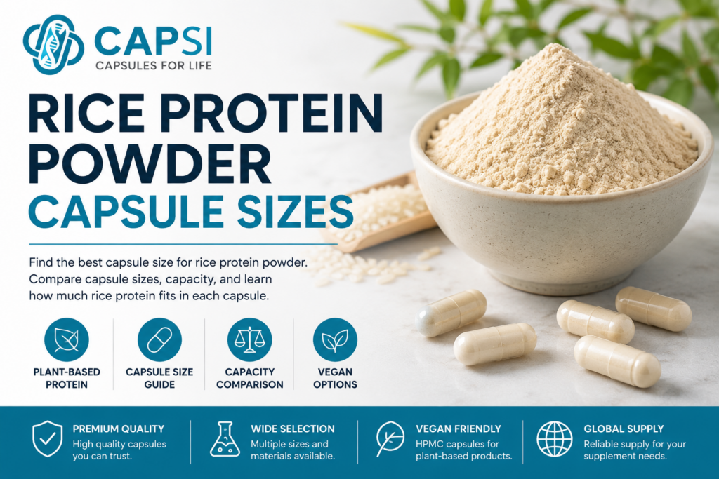 Rice protein powder capsule sizes guide with CAPSI capsules